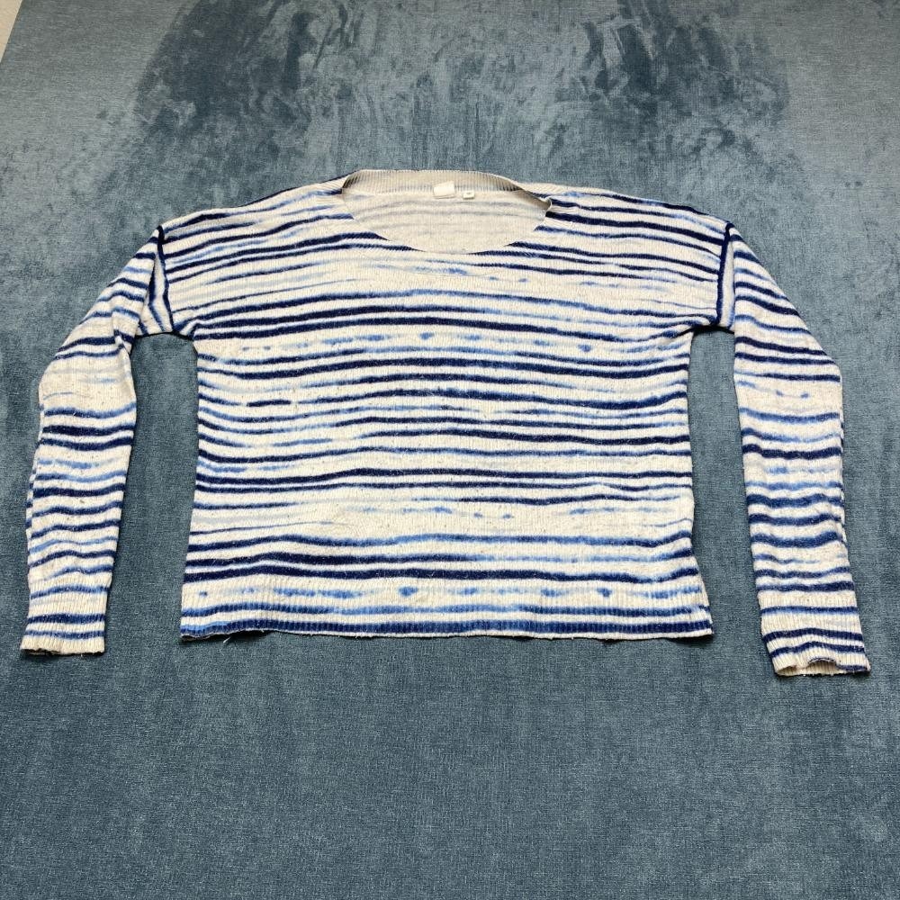 Gap Sweater Womens Small White Blue Striped Cotton Streetwear Ribbed Trim Winter